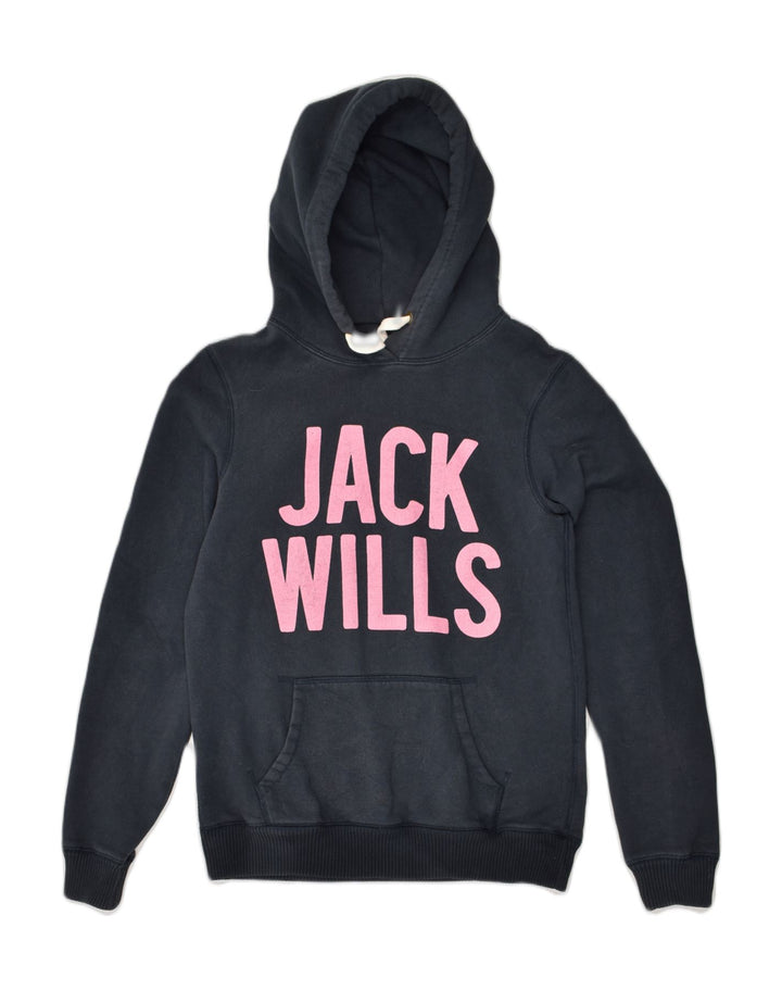 JACK WILLS Womens Graphic Hoodie Jumper UK 10 Small  Navy Blue Cotton | Vintage Jack Wills | Thrift | Second-Hand Jack Wills | Used Clothing | Messina Hembry 