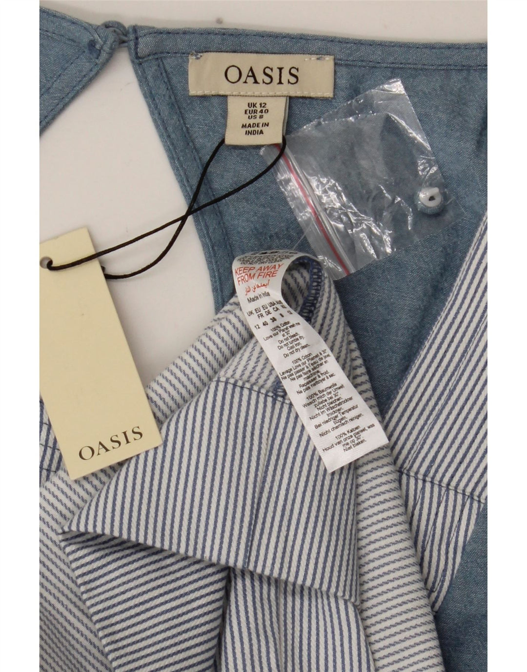 Oasis Damen Maxikleid UK 12 Mittelblau gestreift aus Baumwolle