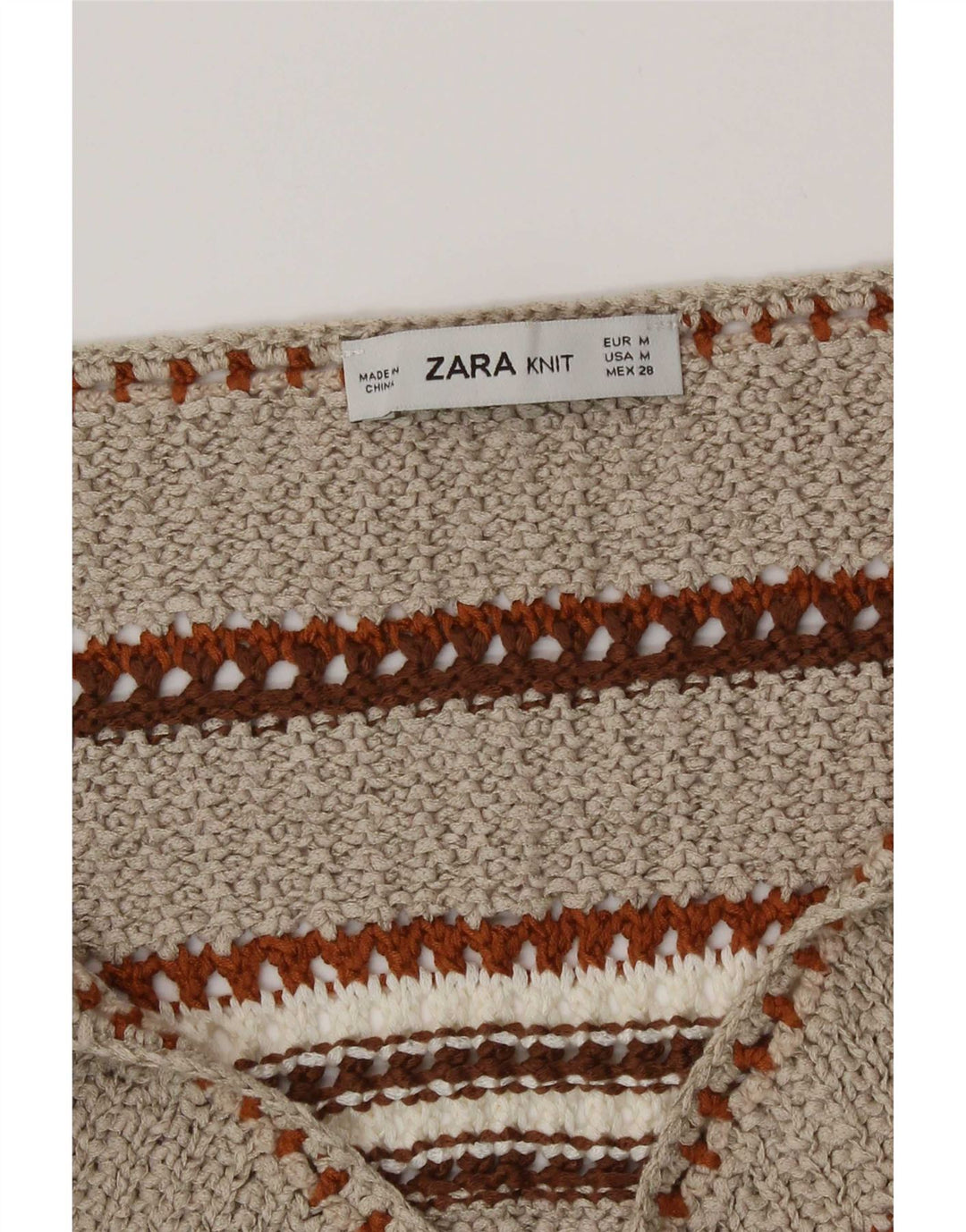 Ärmelloses Crop Top aus Strick für Damen von Zara, UK 12, mittelbeige gestreift