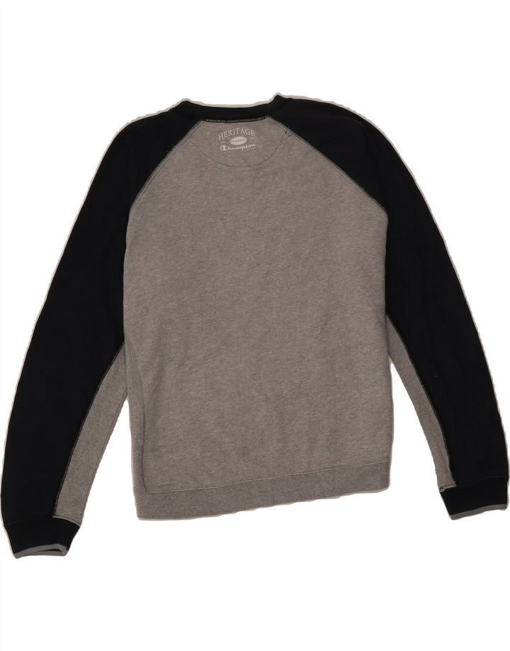 CHAMPION Womens Graphic Sweatshirt Jumper UK 16 Large Grey Colourblock Vintage Champion and Second-Hand Champion from Messina Hembry 
