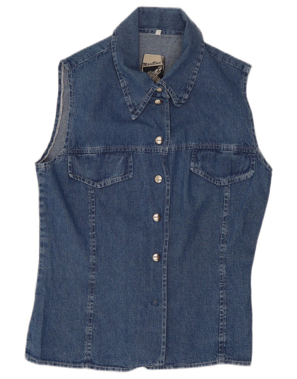 Vintage Damen Ärmelloses Jeanshemd UK 10 Small Blue