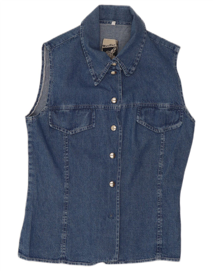 Vintage Damen Ärmelloses Jeanshemd UK 10 Small Blue