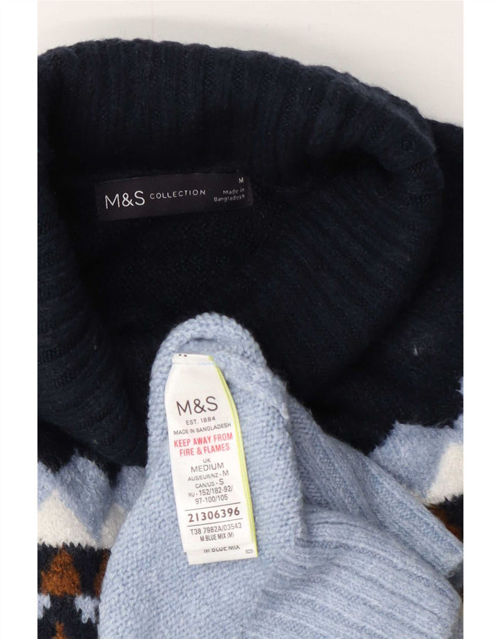 Marks & Spencer Rollkragenpullover für Damen, UK 14, mittelblau, geometrisch