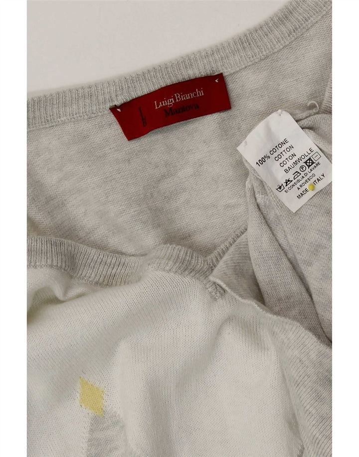 Luigi Bianchi Herren-Pullover mit V-Ausschnitt, mittelgraue Argyle-/Diamant-Baumwolle