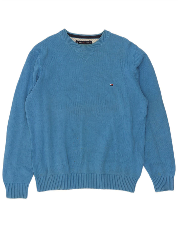 Tommy Hilfiger Herren-Pullover mit Rundhalsausschnitt, mittelblaue Baumwolle