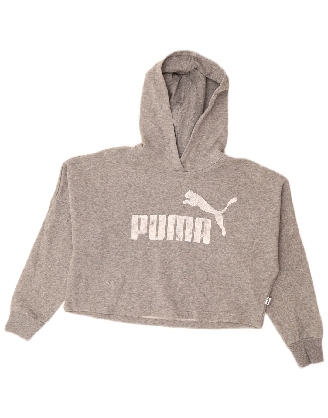 PUMA Mädchen Crop Graphic Hoodie Pullover 9–10 Jahre Graue Baumwolle