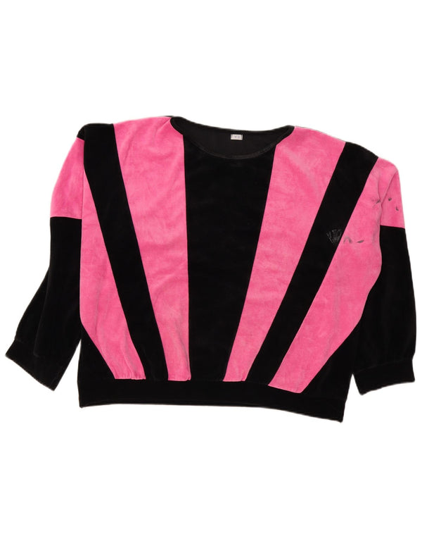 Vintage Damen Sweatshirt Pullover UK 18 XL Pink Colourblock Polyester