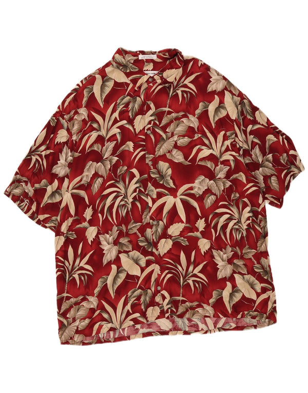 Pierre Cardin Herren Kurzarmhemd 2XL Burgund Floral Rayon Hawaiian