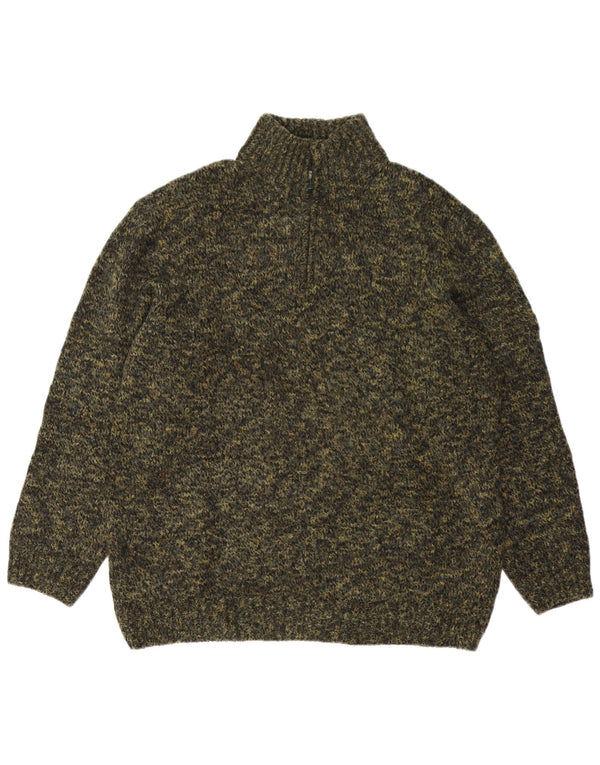 Navigare Herren-Pullover mit Reißverschluss am Hals, XL, grün geflecktes Acryl