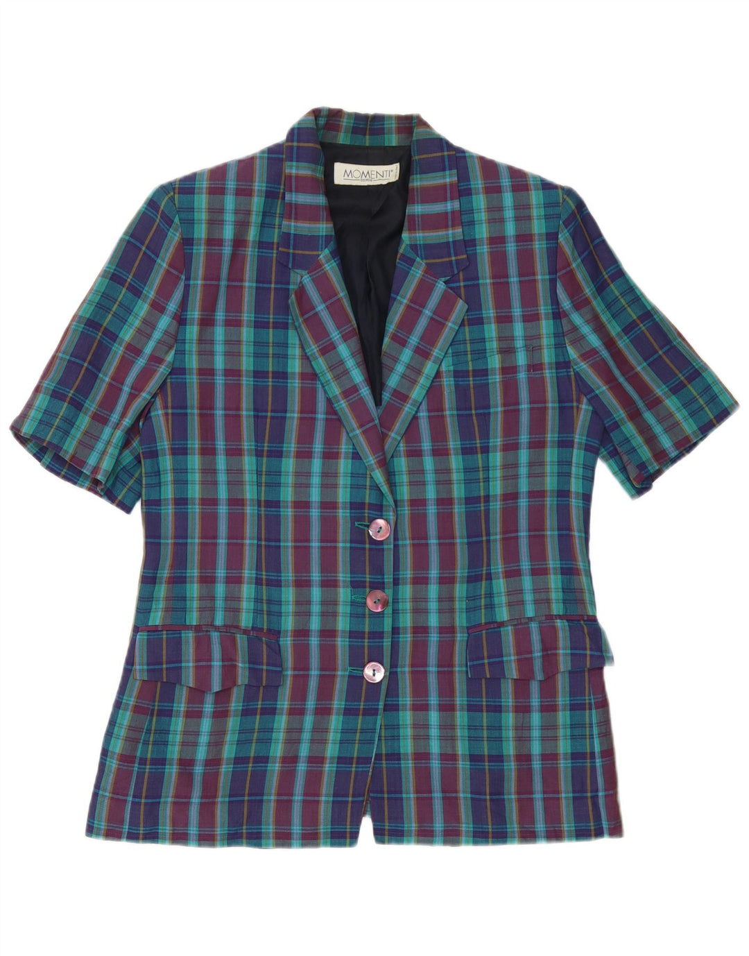 Momenti Damen-Blazerjacke mit 3 Knöpfen, Größe M, mehrfarbig, kariert, UK 14