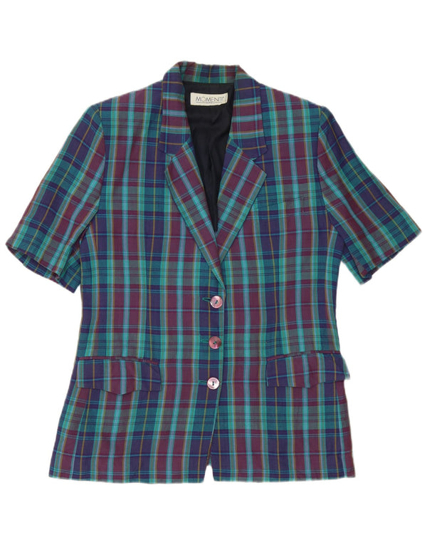 Momenti Damen-Blazerjacke mit 3 Knöpfen, Größe M, mehrfarbig, kariert, UK 14