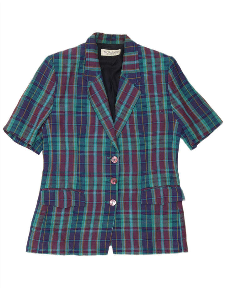 Momenti Damen-Blazerjacke mit 3 Knöpfen, Größe M, mehrfarbig, kariert, UK 14