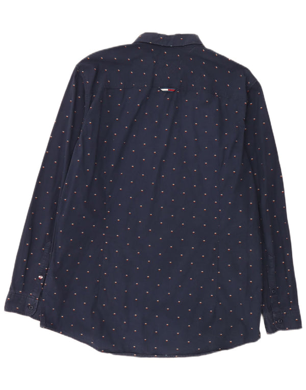 Tommy Jeans Herren Slim Fit Hemd XL Marineblau gepunktete Baumwolle