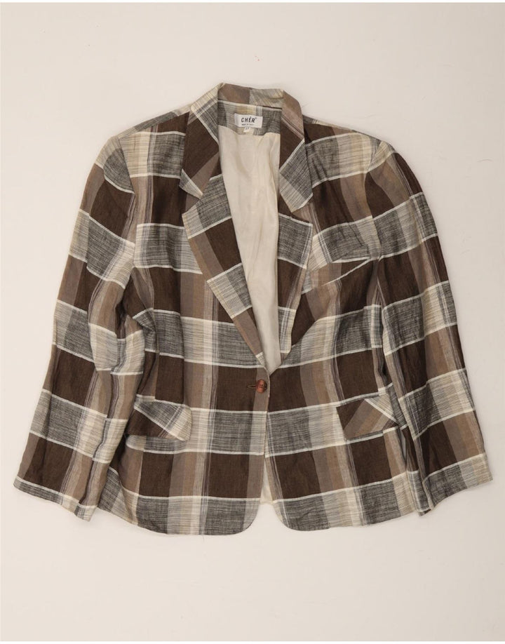 VINTAGE Womens 1 Button Blazer Jacket IT 48 XL Brown Check Linen Vintage Vintage and Second-Hand Vintage from Messina Hembry 