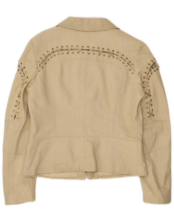 Vintage Damen Lederjacke IT 42 Medium Beige Leder