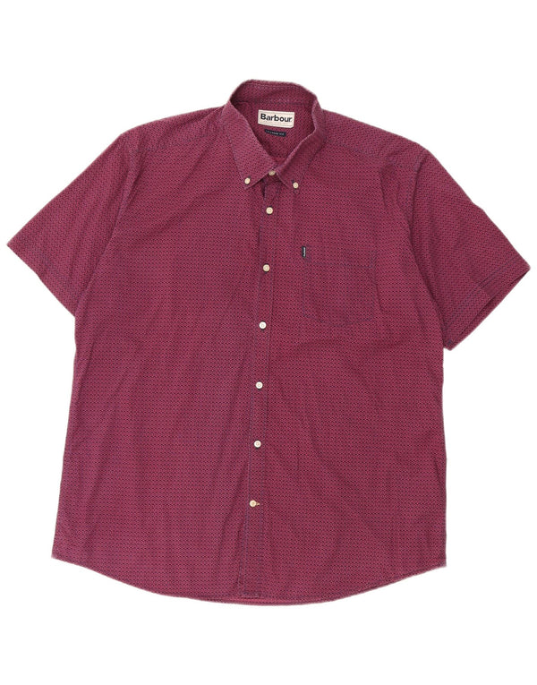 Barbour Tailored Fit Kurzarmhemd für Damen, XL, Burgunderrot, Blumenmuster, Baumwolle