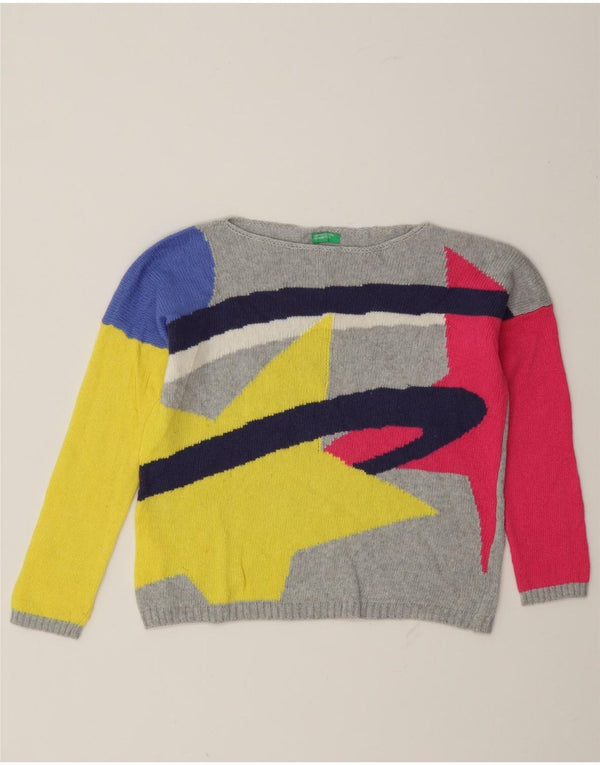 Benetton Mädchen-Pullover mit U-Boot-Ausschnitt, 7–8 Jahre, Größe S, mehrfarbig