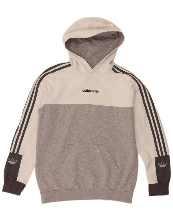 Adidas Kapuzenpullover für Jungen, 13–14 Jahre, graue Farbblock-Baumwolle