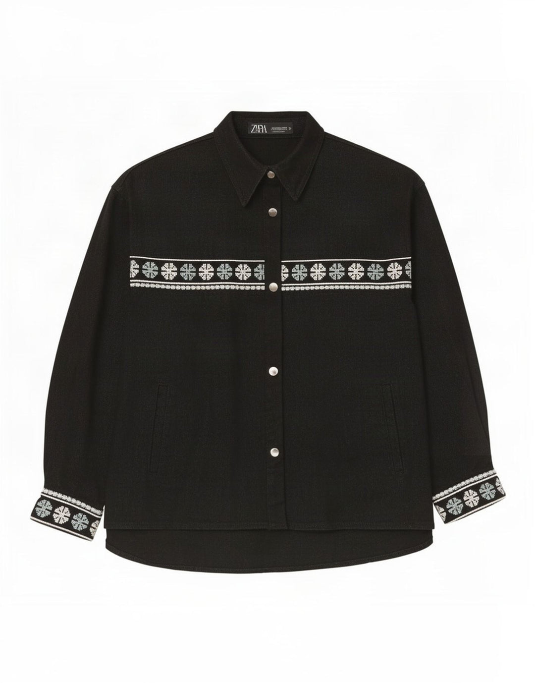 Zara Damen-Oversize-Hemd UK 14 Mittelschwarze geometrische Baumwolle
