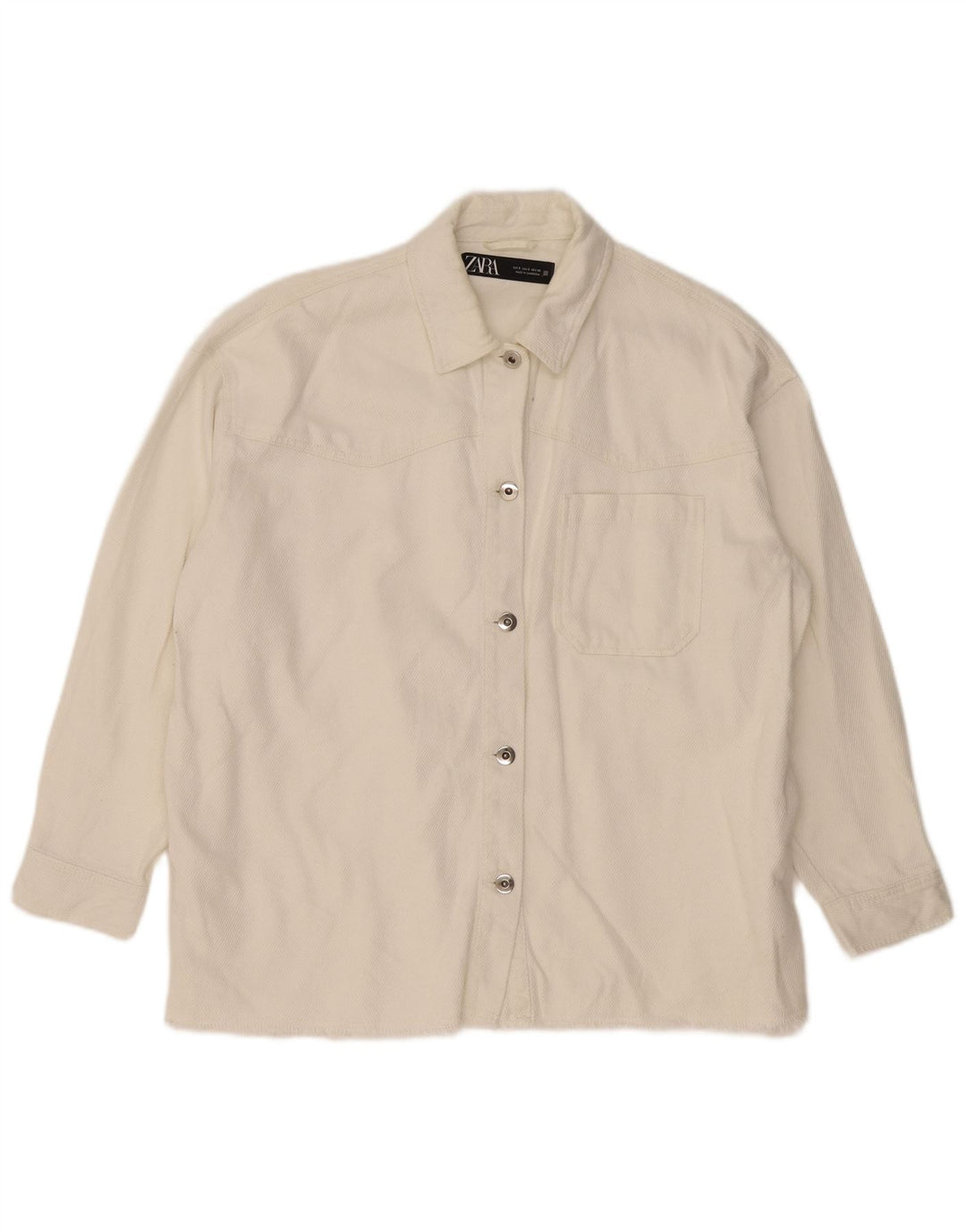 Zara Damen Overshirt-Hemd UK 10 Small Weiße Baumwolle