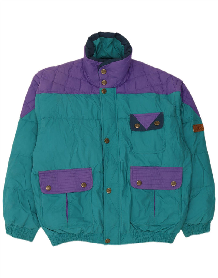 Vintage Herren Wattierte Jacke UK 42 XL Blau Colourblock Polyester