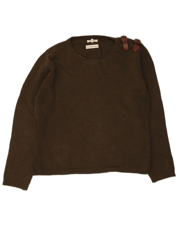 Massimo Dutti Damen-Pullover mit U-Boot-Ausschnitt, UK 16, große Khaki-Wolle