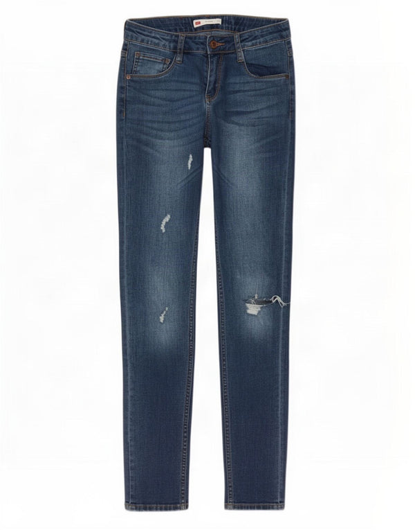 Levi's 711 Distressed Skinny Jeans für Mädchen, 13–14 Jahre, W26 L30, blaue Baumwolle
