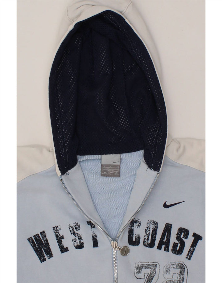 NIKE Boys Graphic Zip Hoodie Sweater 9-10 Years Medium Blue Colourblock Vintage Nike and Second-Hand Nike from Messina Hembry 