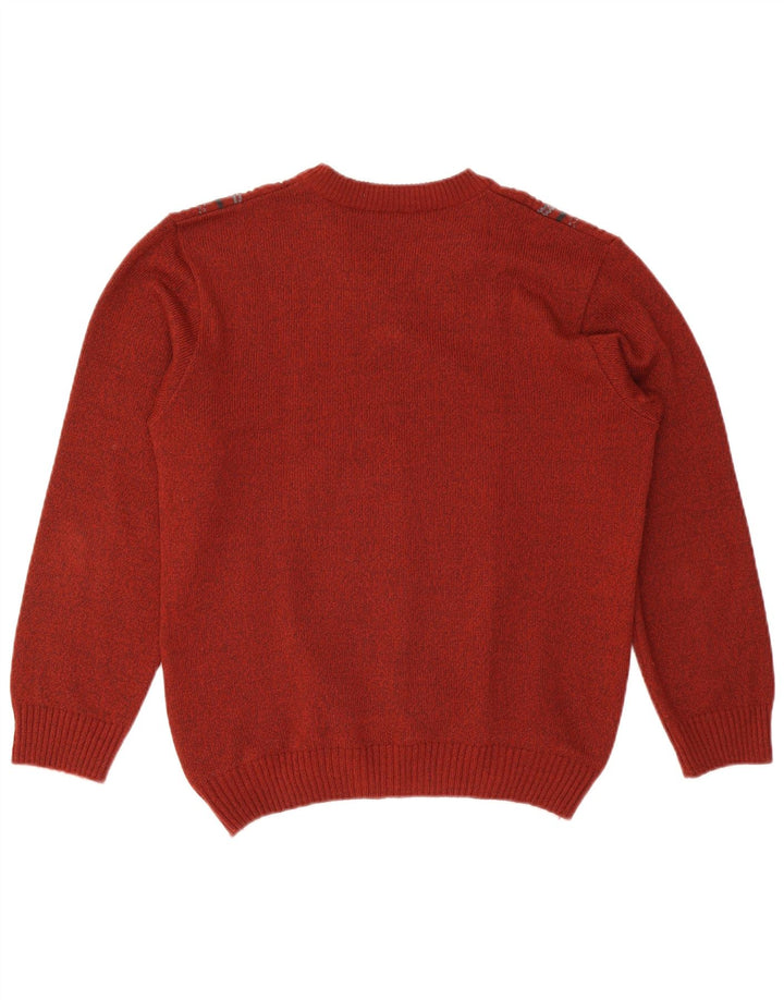 Vintage Herren V-Ausschnitt Pullover Pullover UK 38 Medium Maroon Geometrisch