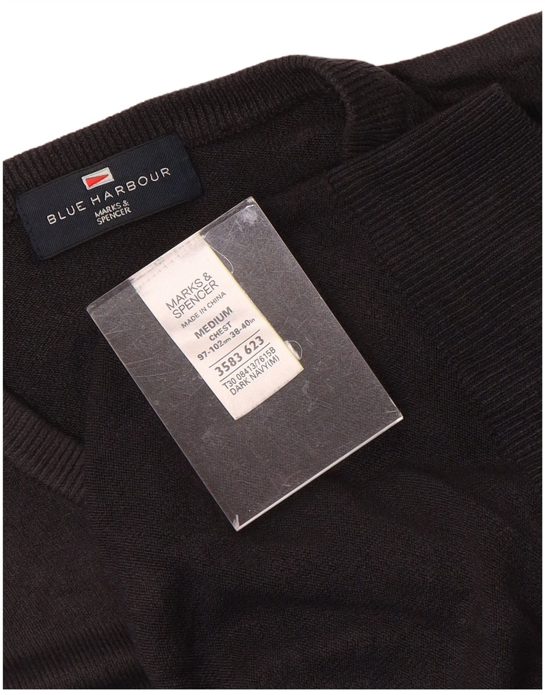 MARKS & SPENCER Herren Blue Harbor V-Ausschnitt Pullover Pullover Mittelschwarz