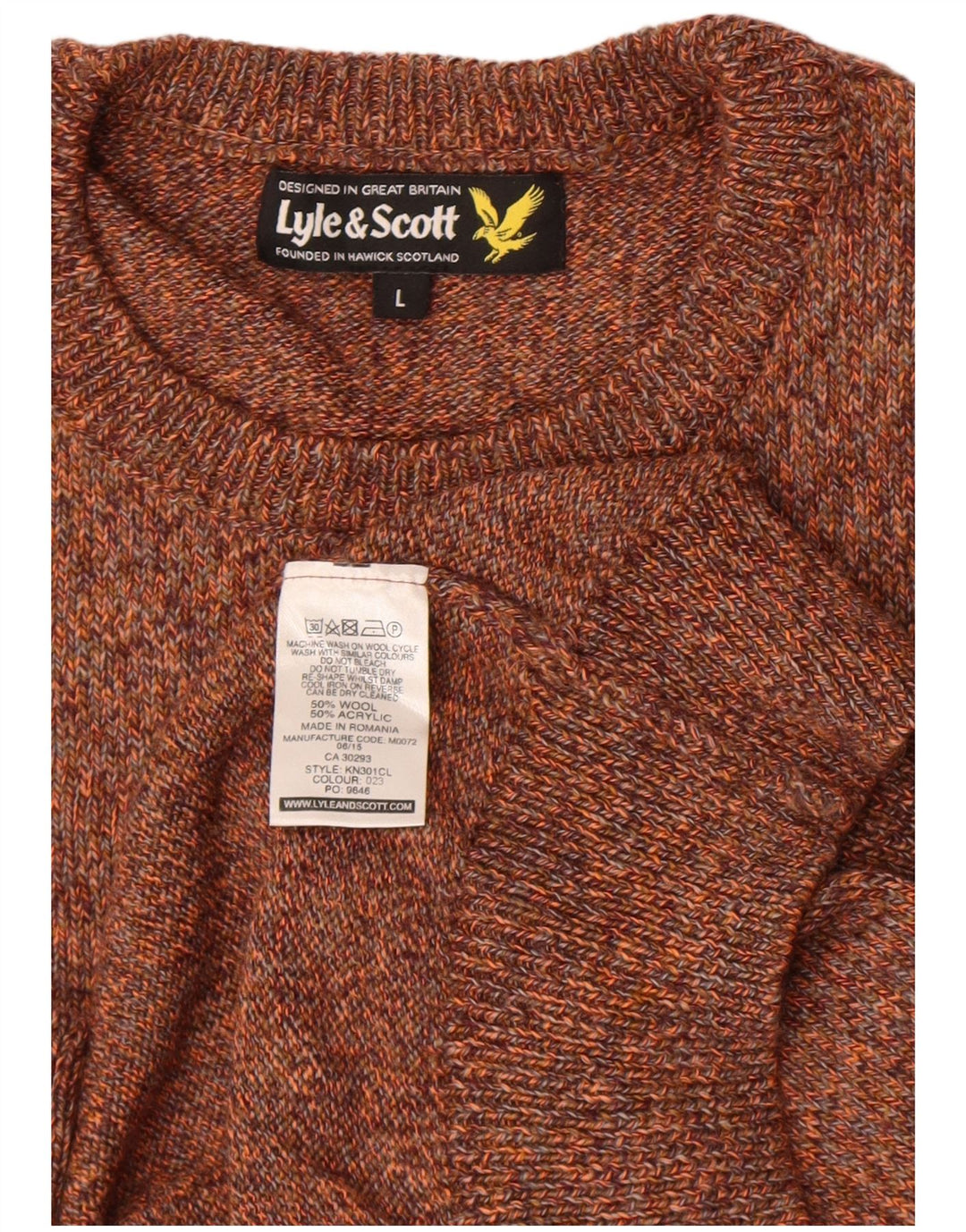 Lyle & Scott Herren-Pullover mit Rundhalsausschnitt, groß, braun gesprenkelte Wolle