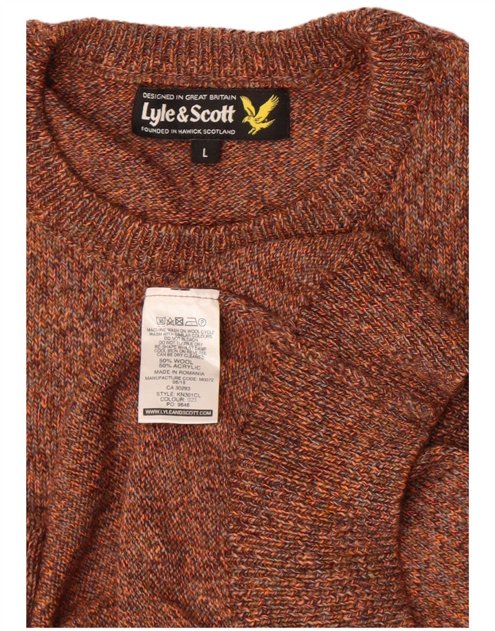 Lyle & Scott Herren-Pullover mit Rundhalsausschnitt, groß, braun gesprenkelte Wolle