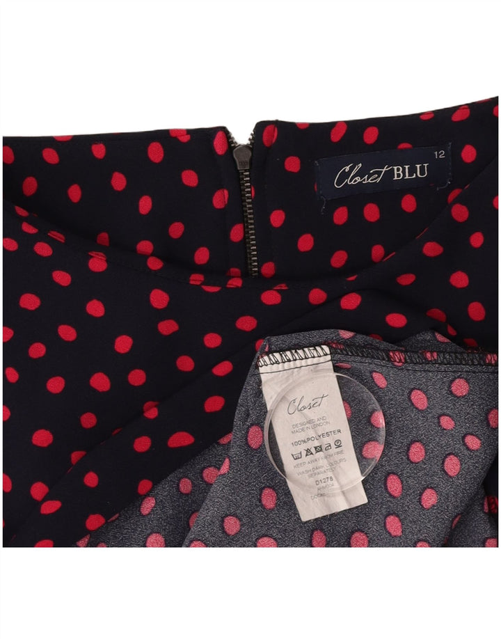 CLOSET Damen-Basic-Kleid UK 12 Mittelmarineblaues gepunktetes Polyester