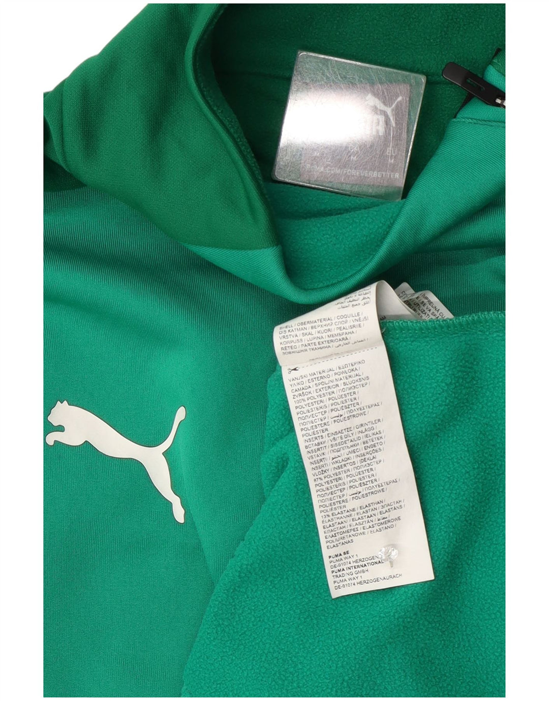 Puma Herren-Sweatshirt mit Reißverschluss am Hals, mittelgrünes Farbblock-Polyester