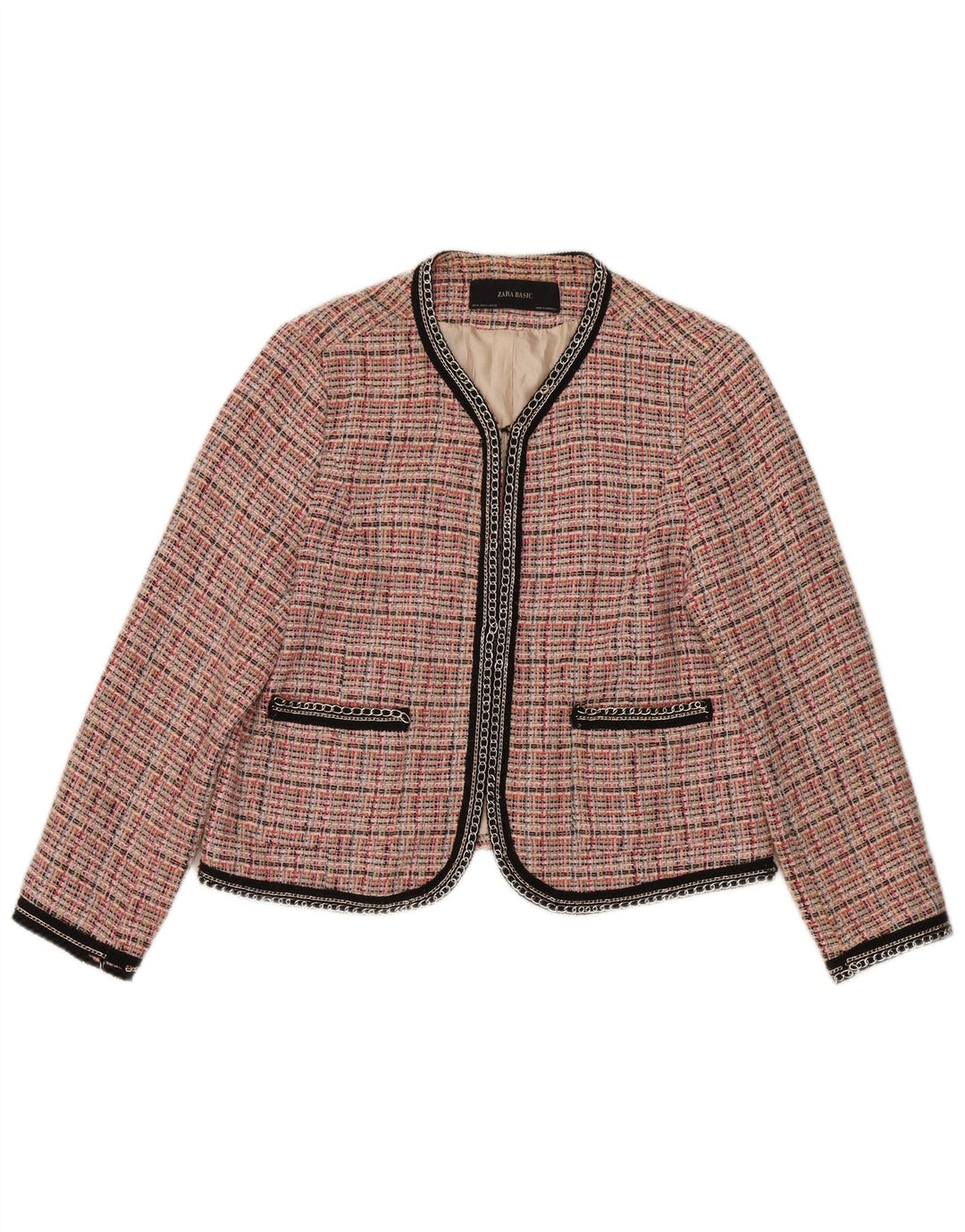 Zara Damen Blazer Jacke UK 18 XL rosa karierte Baumwolle