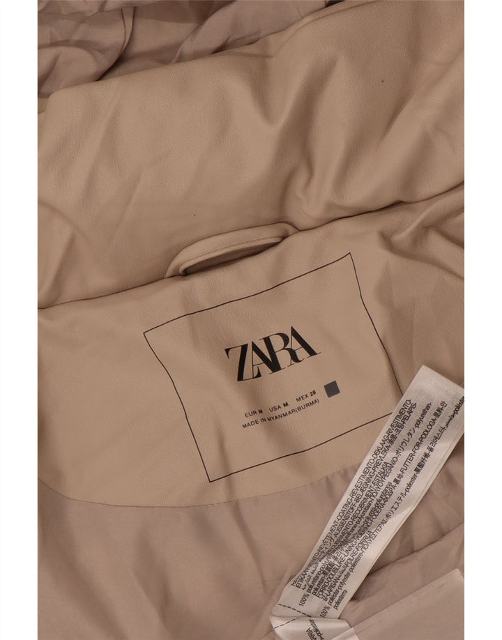 Zara Damen Übergroße, gepolsterte Kapuzenjacke UK 14 Medium Beige Polyurethan