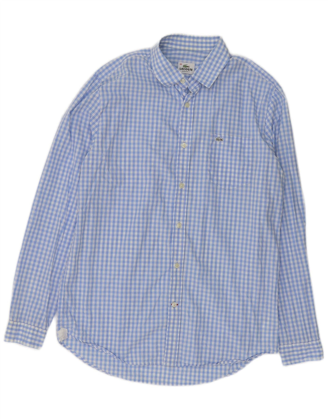 Lacoste Herren-Hemd mit normaler Passform, Größe 40, mittelblaue Gingham-Baumwolle