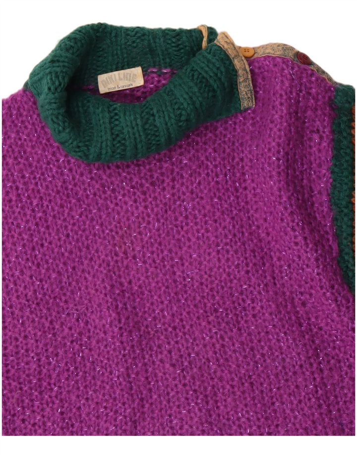 Vintage Damen Rollkragenpullover Pullover UK 12 Mittelrosa Farbblock