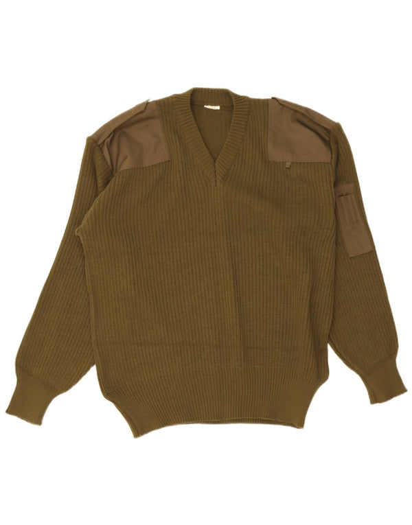Vintage Herren Militär Pullover mit V-Ausschnitt Medium Khaki