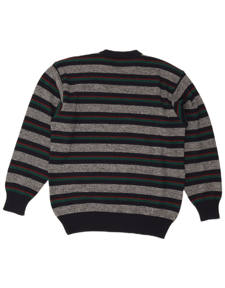 Vintage Herren-Pullover mit Rundhalsausschnitt, XL, grau gestreift, Wolle
