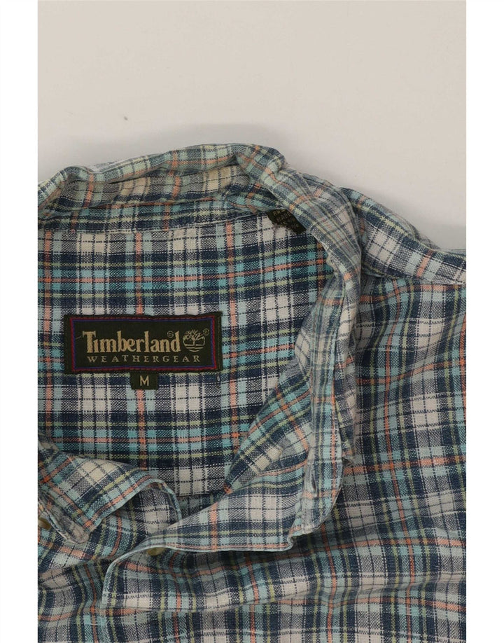 Timberland Herren Kurzarmhemd Mittelblau kariertes Leinen