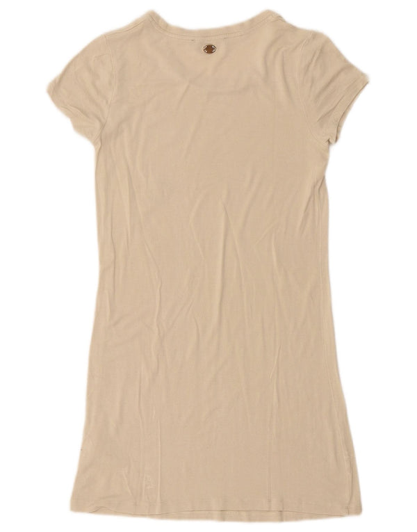 Liu Jo Damen Grafik-T-Shirt-Kleid IT 40 Small Beige Viskose