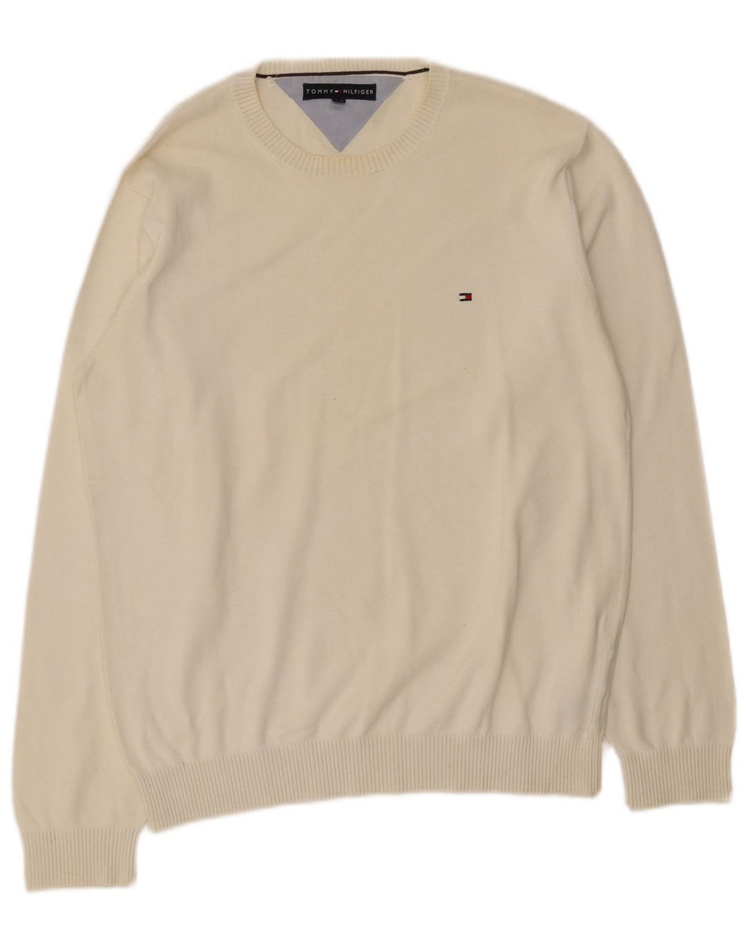 Tommy Hilfiger Herren-Pullover mit Rundhalsausschnitt, groß, aus weißer Baumwolle