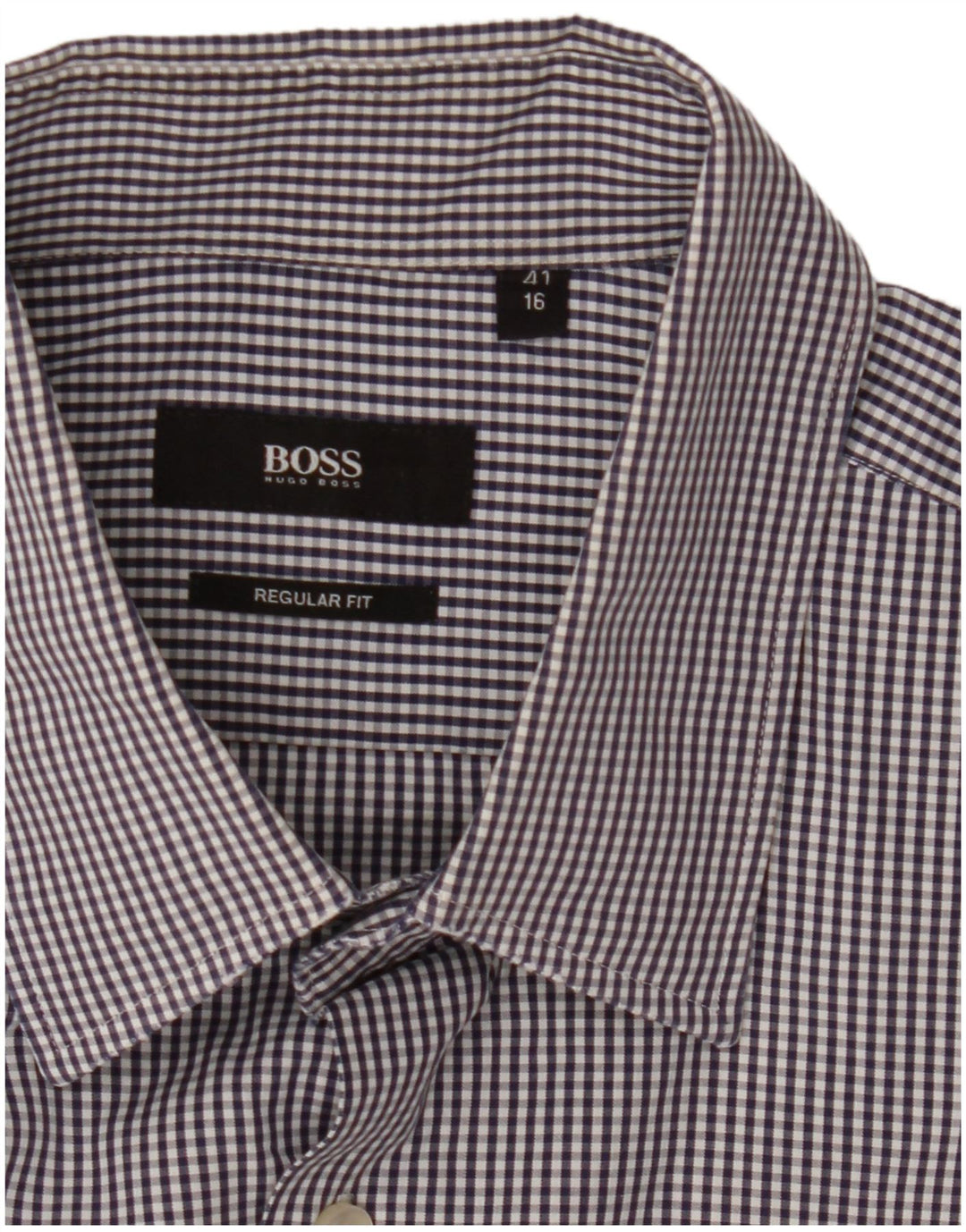 Hugo Boss Herren-Hemd mit normaler Passform, Größe 41 16, großes blaues Gingham