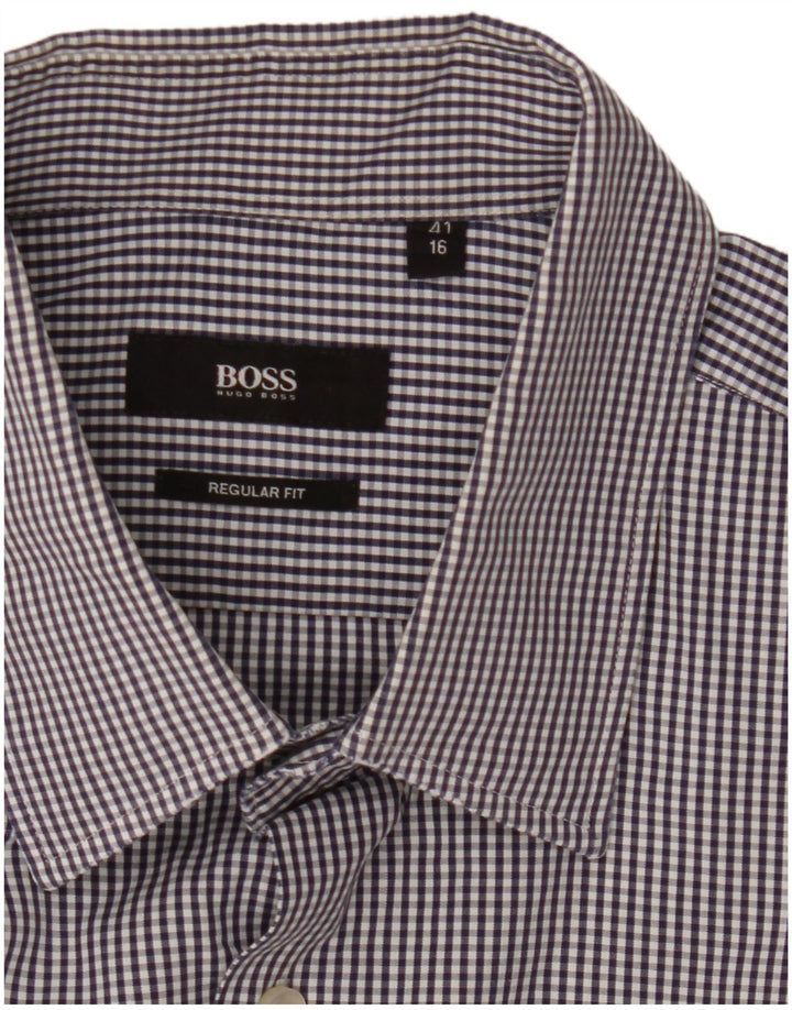 Hugo Boss Herren-Hemd mit normaler Passform, Größe 41 16, großes blaues Gingham