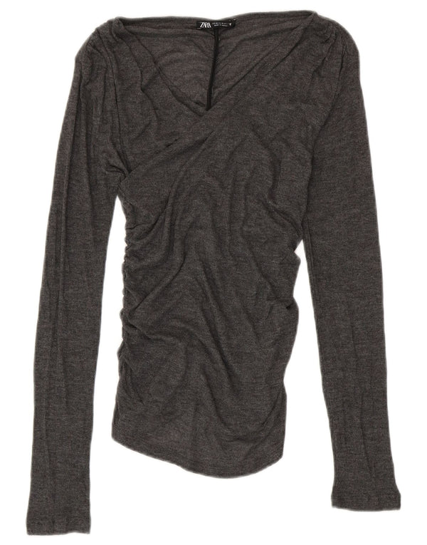 ZARA Damen Blusenoberteil UK 12 Mittelgraues Polyester