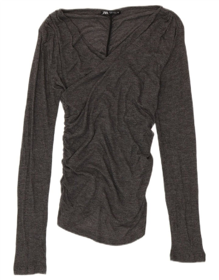 ZARA Damen Blusenoberteil UK 12 Mittelgraues Polyester