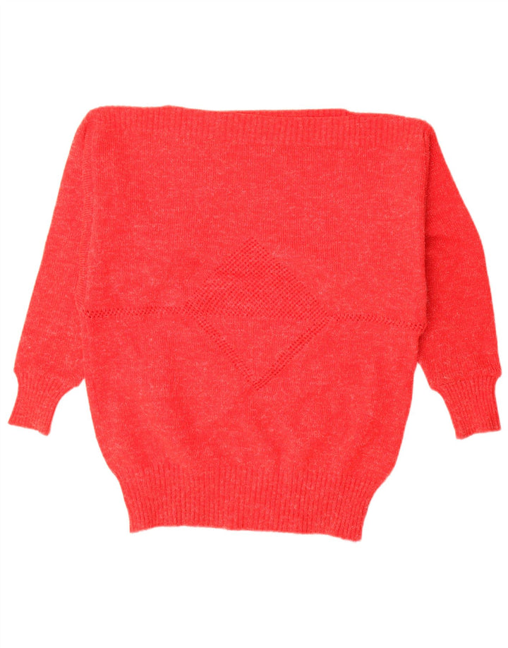 Vintage Damen Pullover mit U-Boot-Ausschnitt, IT 44, mittelrot gefleckt