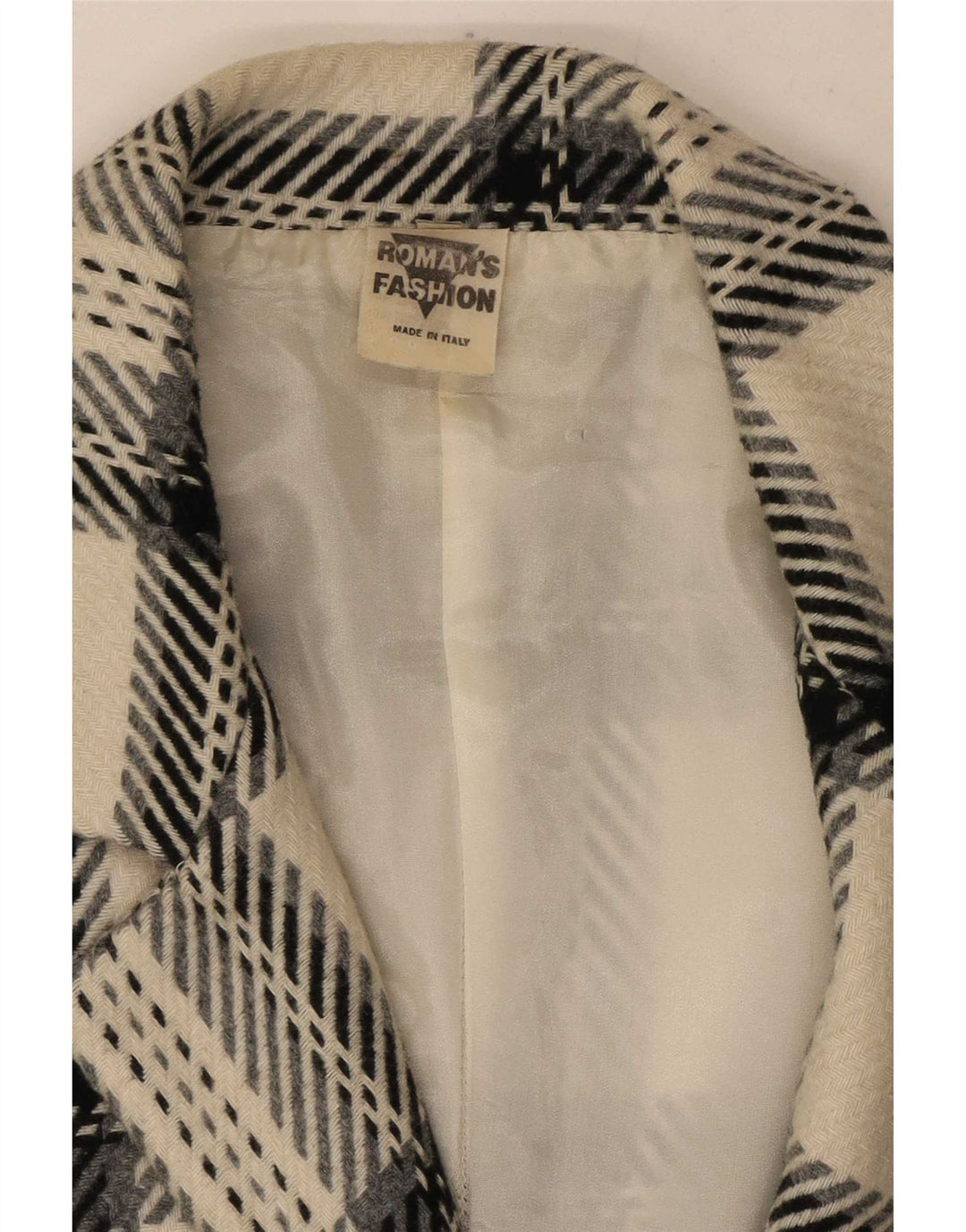 Vintage Damen 2-Knopf-Blazerjacke UK 12 Medium Off White Plaid Wool