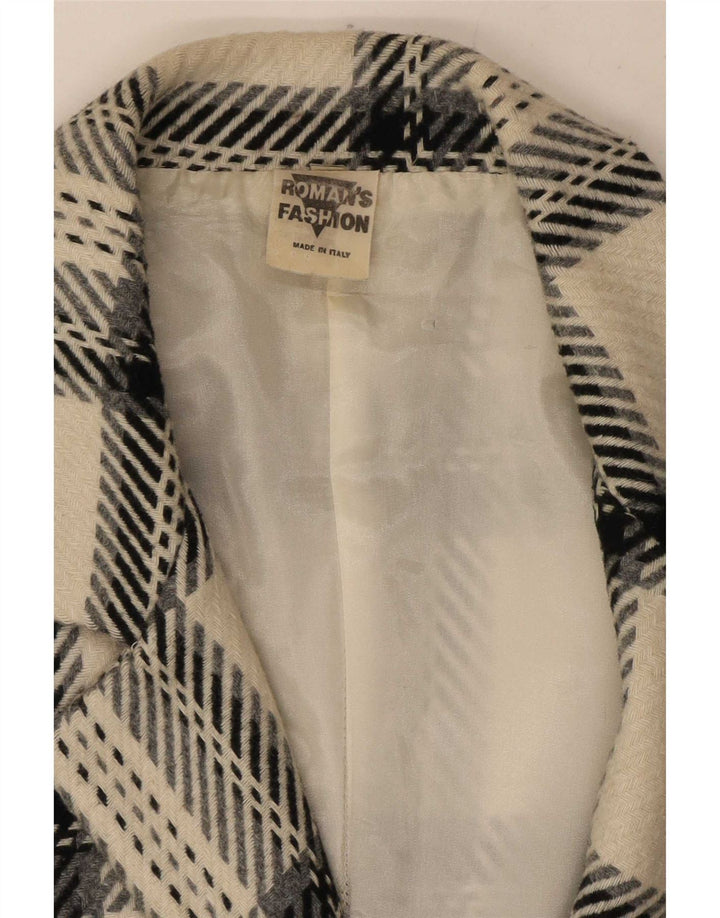 Vintage Damen 2-Knopf-Blazerjacke UK 12 Medium Off White Plaid Wool